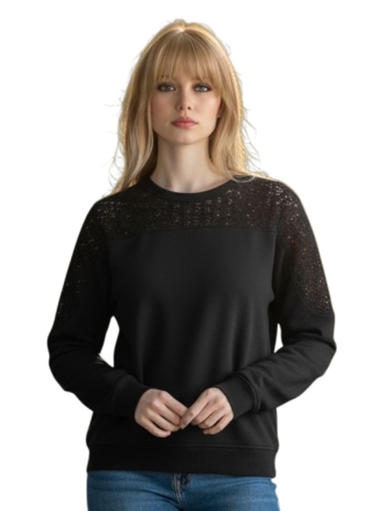 Express Sweaters - EXPRESS L Black Crochet Top & Shoulder Design Sweatshirt R $64